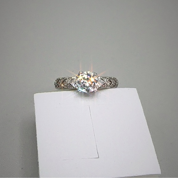 Silver Wedding Ring Diamond Simulant Adjustable New - Picture 14 of 16